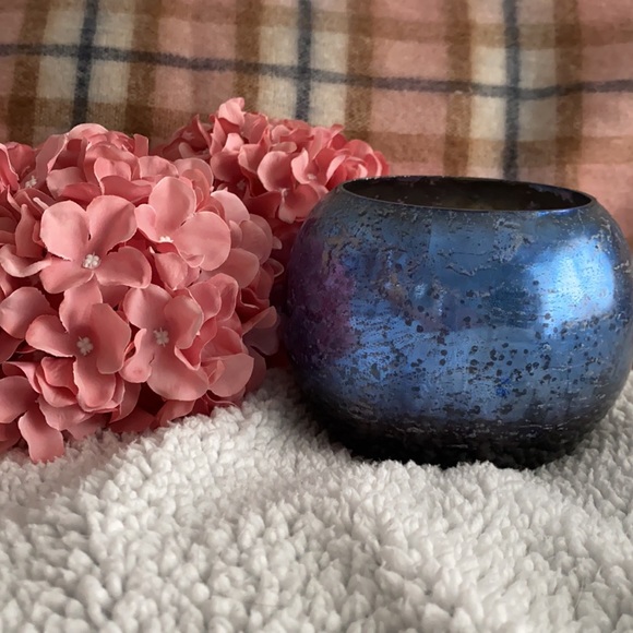 Blue/Black ombré glass crackle candle bowl - Picture 2 of 7